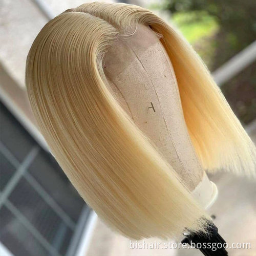 Wholesale Raw Brazilian Virgin Hair HD Lace Frontal Wig Short Bob Wig T Part  Lace Frontal 613 Bob  Human Hair Wig